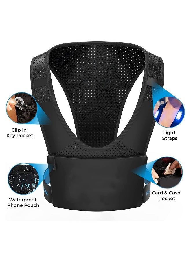Running Vest Chest Phone Holder, Reflective Print Chest Pouch, 2 Functional Pockets, Lightweight Waterproof Sports Waist Bag Running Mobile Bag Backpack Vest Reflective Strip Chest Bag for Men u0026