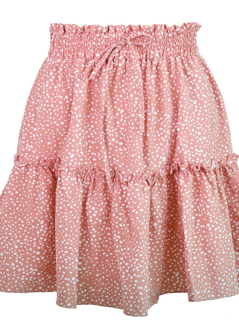 Summer Women's High Waist Chiffon Short Skirt Pleated Wavy Print Skirt