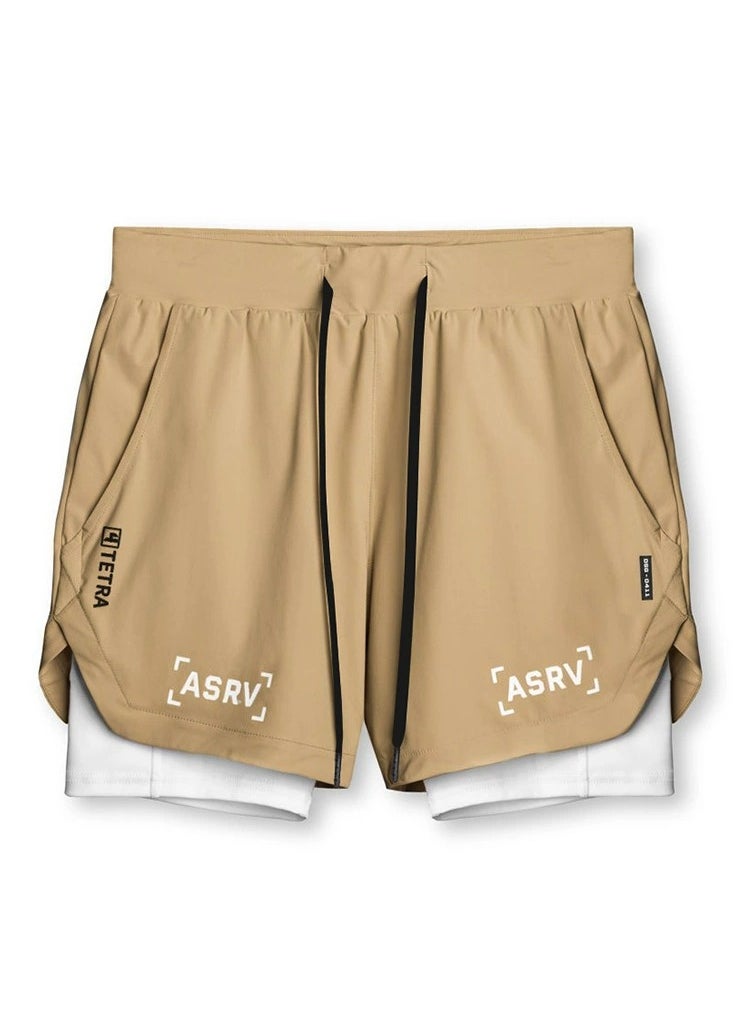 Five-Point Sports Shorts Quick Drying Double Layer Basketball Pants Anti-Light Running Fitness Summer Brown