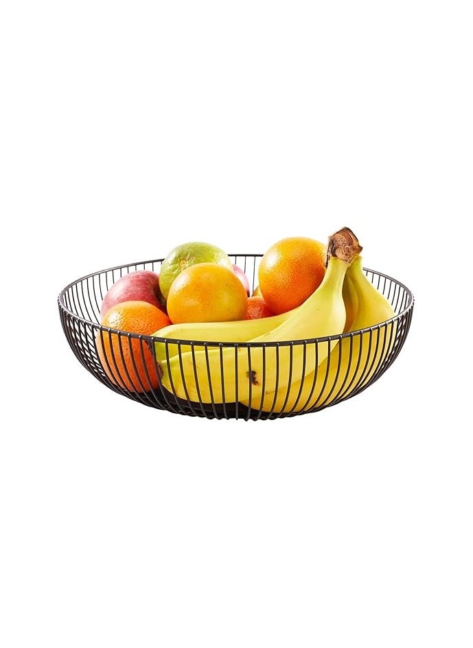 Fruit Bowls for Kitchen Counter, Metal Wire Fruit Basket, Hemisphere Shape Black Holder Storage for Vegetable Snack Bread Serving Candy Table Dining