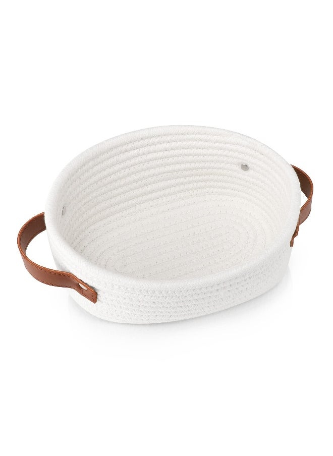 Small Woven Basket Mini Cotton Rope Storage Basket Tiny White Basket Oval Decorative Toy Dog Cat Basket for Nursery Kids Room Gift