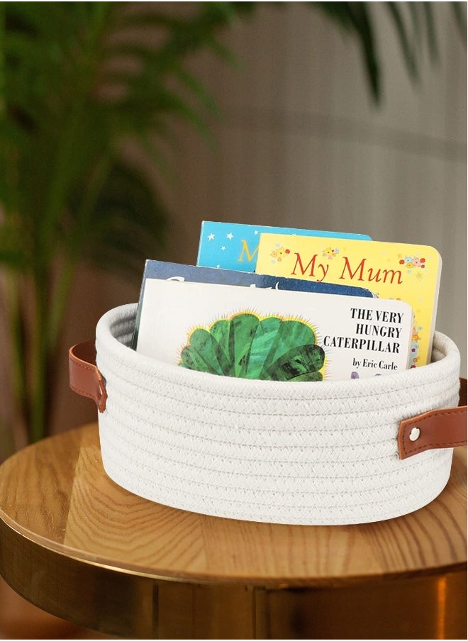 Small Woven Basket Mini Cotton Rope Storage Basket Tiny White Basket Oval Decorative Toy Dog Cat Basket for Nursery Kids Room Gift