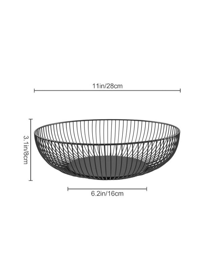 Fruit Bowls for Kitchen Counter, Metal Wire Fruit Basket, Hemisphere Shape Black Holder Storage for Vegetable Snack Bread Serving Candy Table Dining
