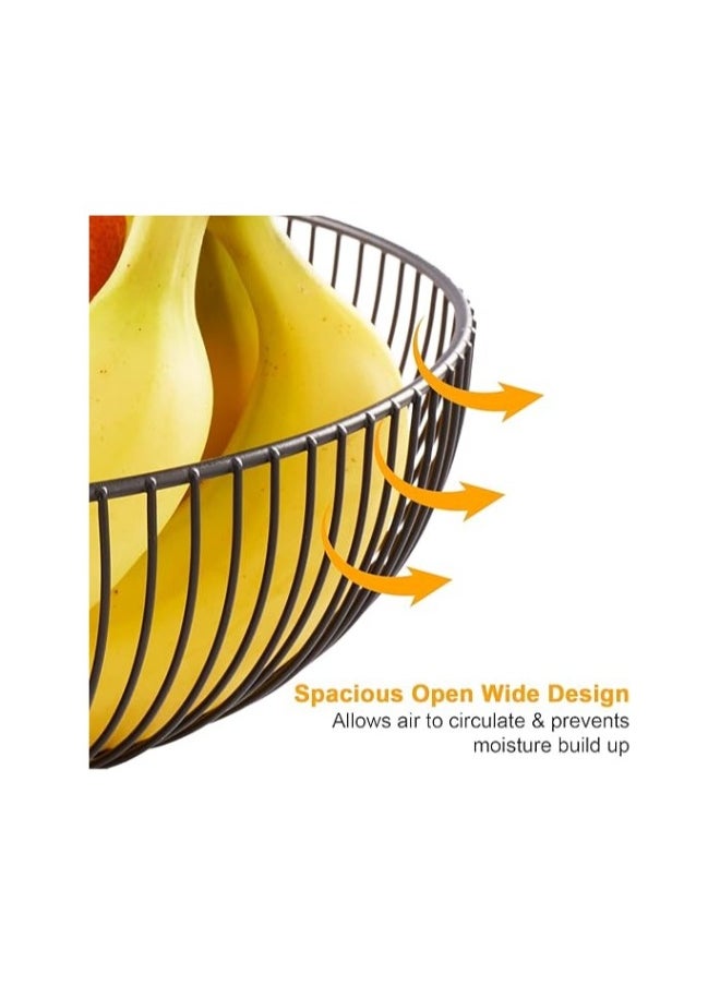Fruit Bowls for Kitchen Counter, Metal Wire Fruit Basket, Hemisphere Shape Black Holder Storage for Vegetable Snack Bread Serving Candy Table Dining