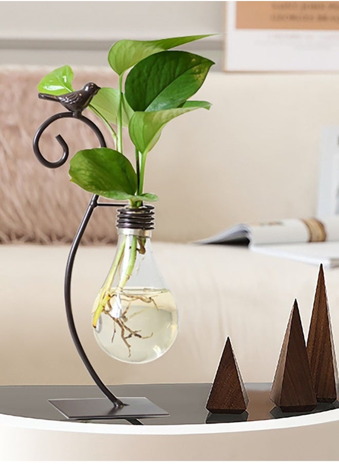 Desktop Glass Planter Hydroponics Vase, Modern Creative Bird Plant Terrarium Stand with Bulb Vase Holder, Scindapsus Container for Home Decoration