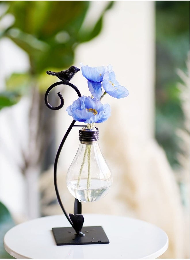 Desktop Glass Planter Hydroponics Vase, Modern Creative Bird Plant Terrarium Stand with Bulb Vase Holder, Scindapsus Container for Home Decoration