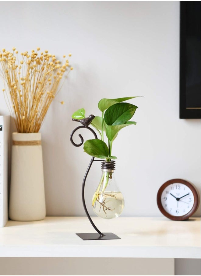 Desktop Glass Planter Hydroponics Vase, Modern Creative Bird Plant Terrarium Stand with Bulb Vase Holder, Scindapsus Container for Home Decoration
