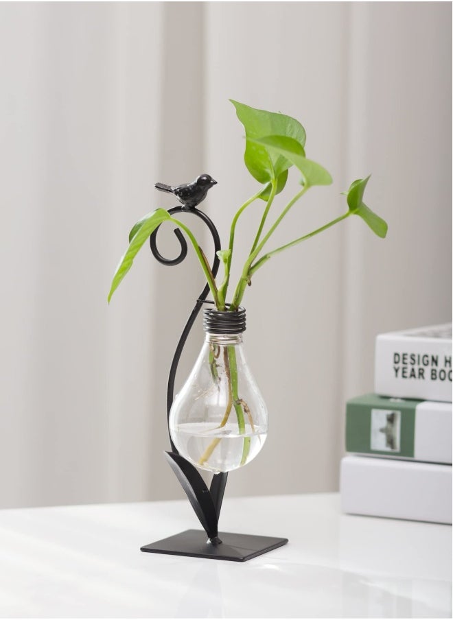 Desktop Glass Planter Hydroponics Vase, Modern Creative Bird Plant Terrarium Stand with Bulb Vase Holder, Scindapsus Container for Home Decoration