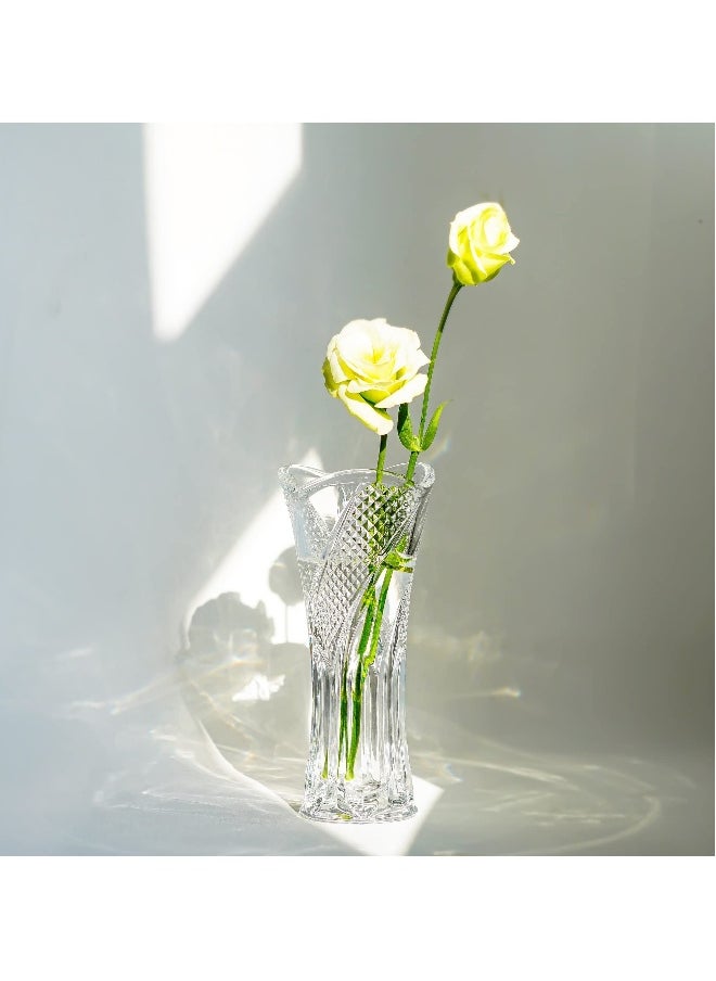 Clear Glass Vase, 17.6cm/6.9 Inch Clear Crystal Vase, Modern Minimalist Ins Style Glass Vase, Boho Vase for Home Decor, Living Room, Dining Table, Office Decor