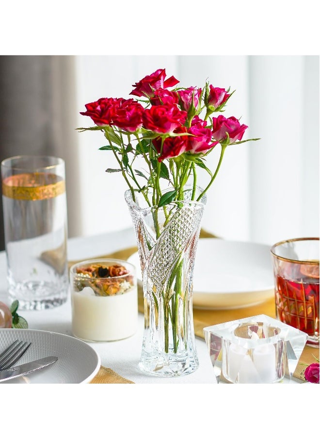 Clear Glass Vase, 17.6cm/6.9 Inch Clear Crystal Vase, Modern Minimalist Ins Style Glass Vase, Boho Vase for Home Decor, Living Room, Dining Table, Office Decor