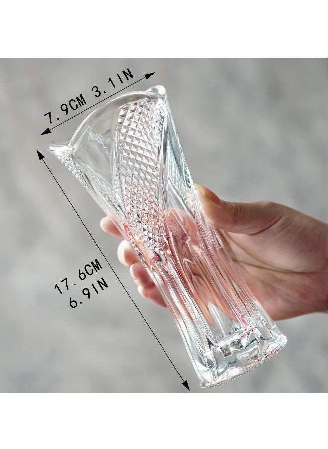 Clear Glass Vase, 17.6cm/6.9 Inch Clear Crystal Vase, Modern Minimalist Ins Style Glass Vase, Boho Vase for Home Decor, Living Room, Dining Table, Office Decor