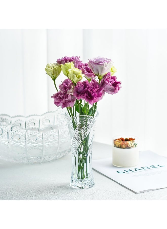 Clear Glass Vase, 17.6cm/6.9 Inch Clear Crystal Vase, Modern Minimalist Ins Style Glass Vase, Boho Vase for Home Decor, Living Room, Dining Table, Office Decor