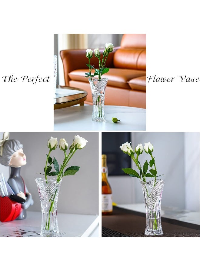 Clear Glass Vase, 17.6cm/6.9 Inch Clear Crystal Vase, Modern Minimalist Ins Style Glass Vase, Boho Vase for Home Decor, Living Room, Dining Table, Office Decor