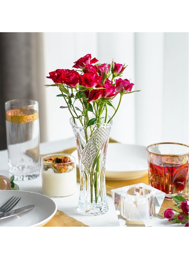 Clear Glass Vase, 17.6cm/6.9 Inch Clear Crystal Vase, Modern Minimalist Ins Style Glass Vase, Boho Vase for Home Decor, Living Room, Dining Table, Office Decor