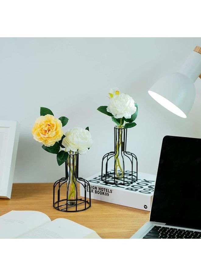 Set Of  2 Metal Flower Test Tube Vase Multicolour one size cm