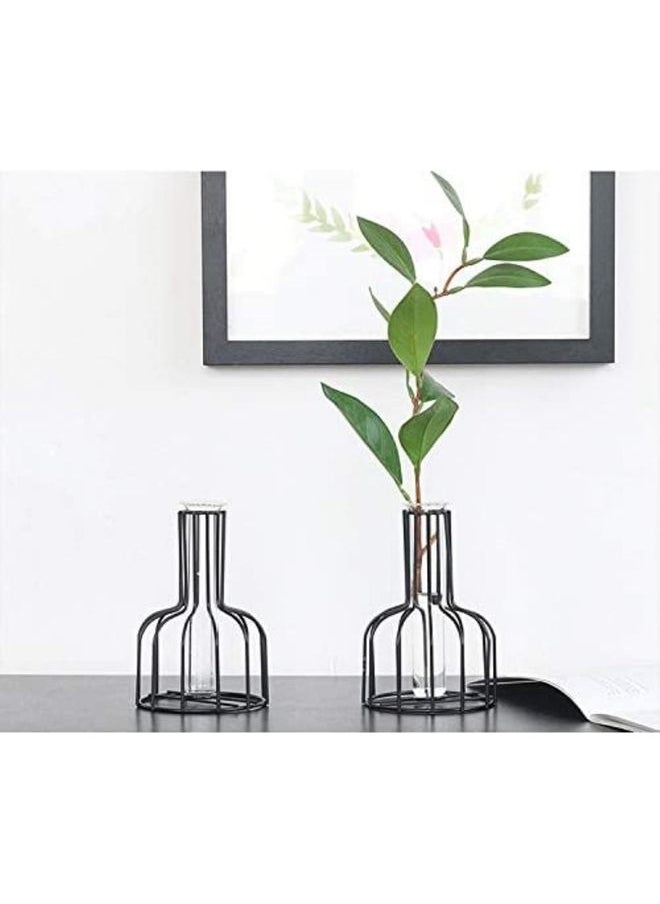 Set Of  2 Metal Flower Test Tube Vase Multicolour one size cm