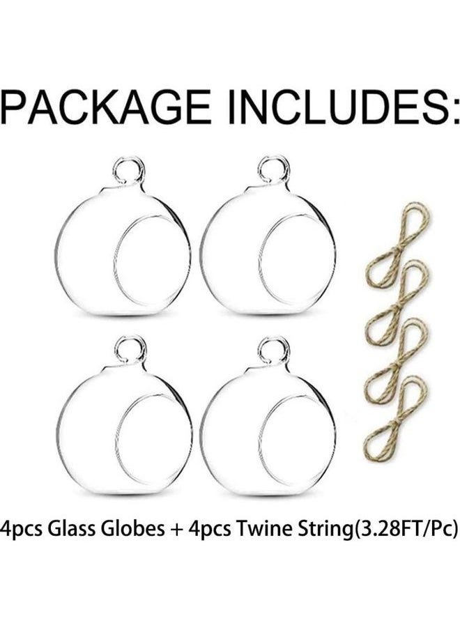 4 Pcs Hanging Glass Globes Planter Big Opening Air Fern Plants Vase Hanger Multicolour 6x10cm