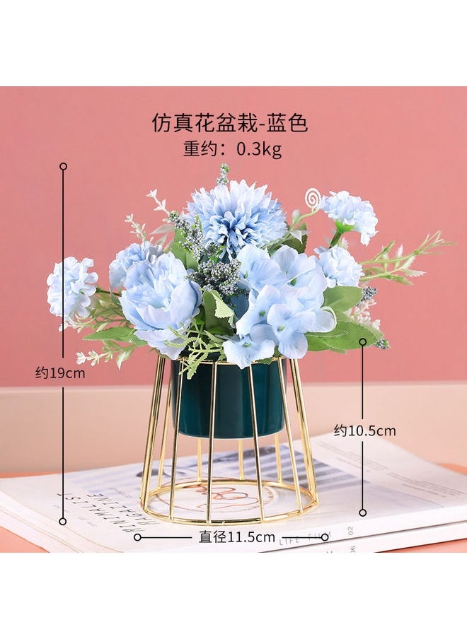 Flower Vase with Metal Rack Stand Green/Gold 19x11x10.5cm