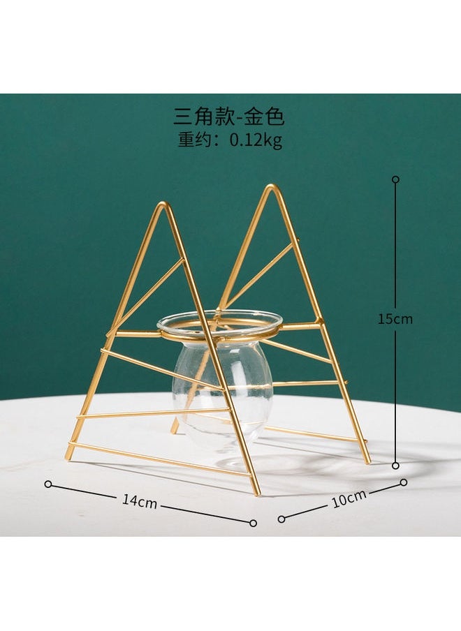 Flower Vase with Metal Rack Stand Gold/Clear 10x14x15cm