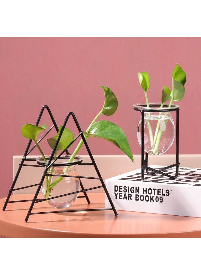 Flower Vase with Metal Rack Stand Gold/Clear 10x14x15cm