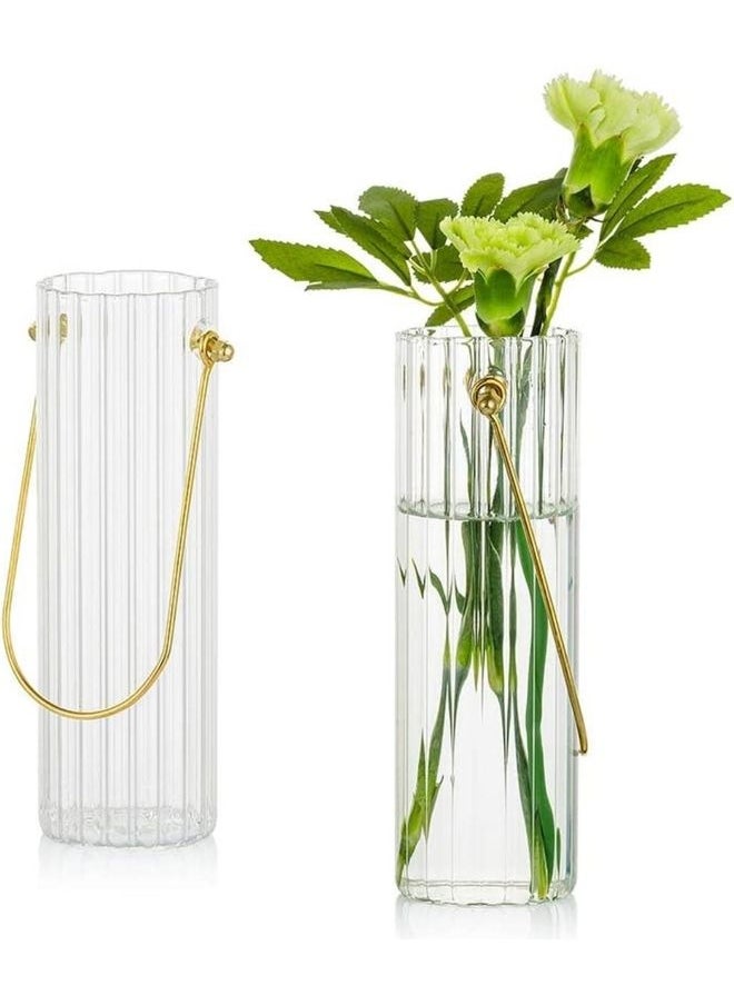 2-Piece Portable Flowers Vase Clear/Gold 6.5x20cm