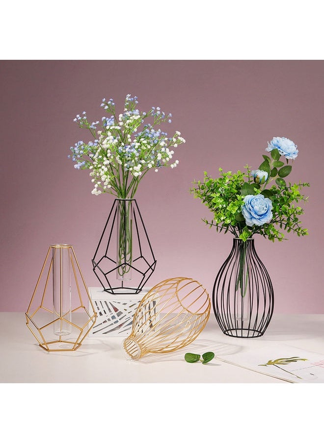 Flower Vase with Metal Rack Stand White/Gold 24x14cm