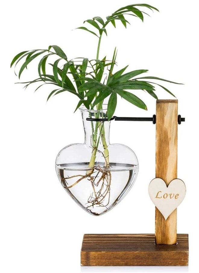 Glass Bud Vase With Wooden Stand Multicolour one size cm
