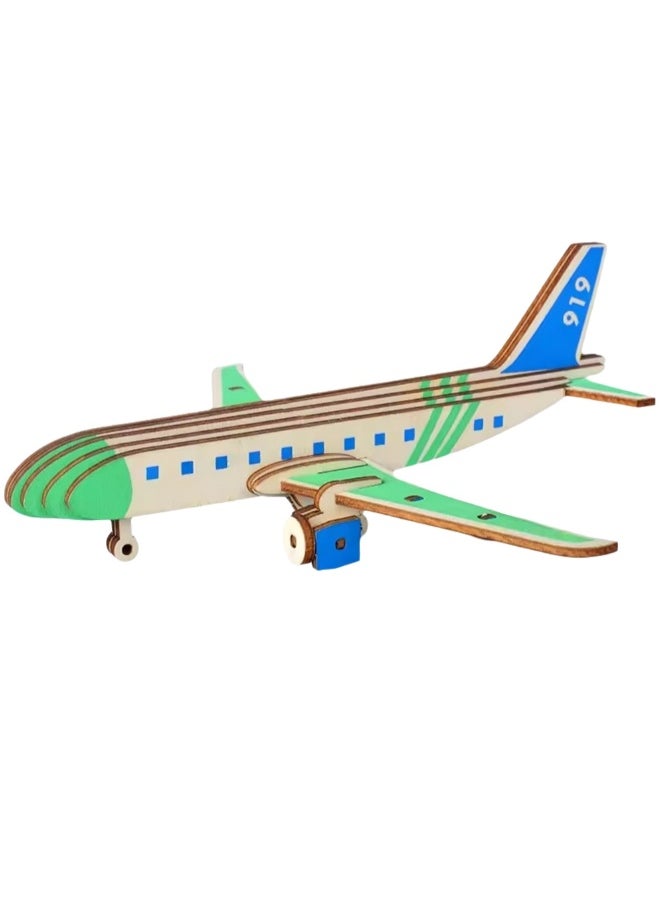 Wooden Puzzle 3D Model Building Blocks Assembly Toy For Boys (Passenger Plane)