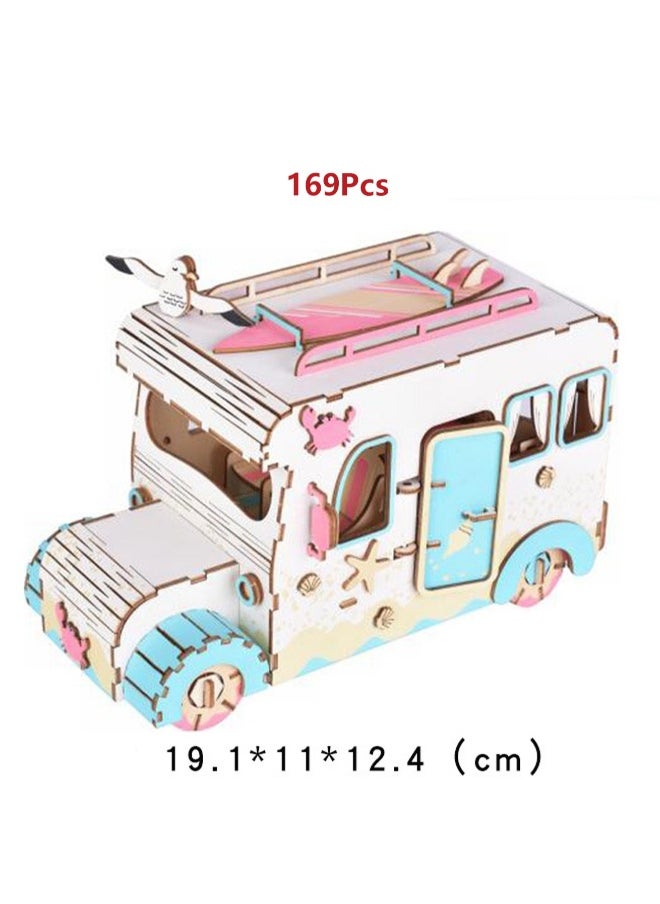 Children's Educational 3D Wooden Model Self-assembly Handmade Puzzle Toy (Long Vacation 169Pcs)