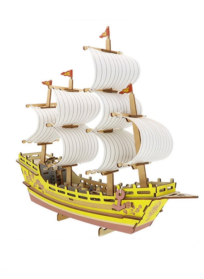 Children's Educational Assembly Toys Wooden 3D Puzzle Silk Road Sailing Boat