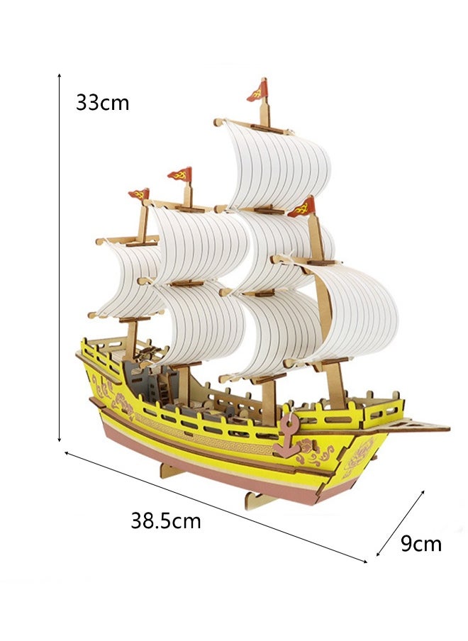 Children's Educational Assembly Toys Wooden 3D Puzzle Silk Road Sailing Boat