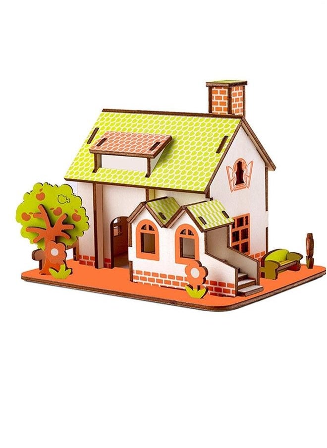 Children's Educational 3D Wooden Miniature House Self-assembly Handmade Puzzle Toys(Green Apple Paradise 25+Pcs)
