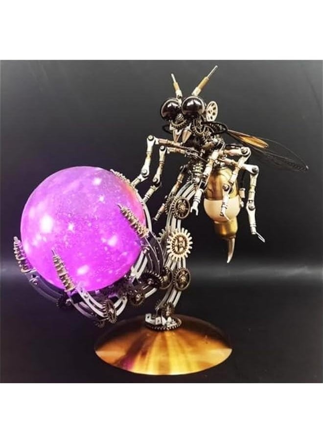 3D Metal Puzzle for Adults, DIY Mechanical Assembly Wasp Metal Model Kits with RGB Colors Lamps 3D Jigsaw Puzzles Desk Ornament (RGB lightt)
