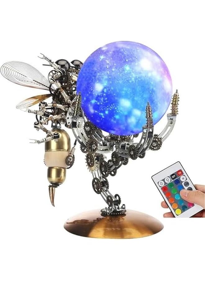 3D Metal Puzzle for Adults, DIY Mechanical Assembly Wasp Metal Model Kits with RGB Colors Lamps 3D Jigsaw Puzzles Desk Ornament (RGB lightt)