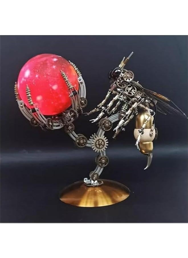 3D Metal Puzzle for Adults, DIY Mechanical Assembly Wasp Metal Model Kits with RGB Colors Lamps 3D Jigsaw Puzzles Desk Ornament (RGB lightt)