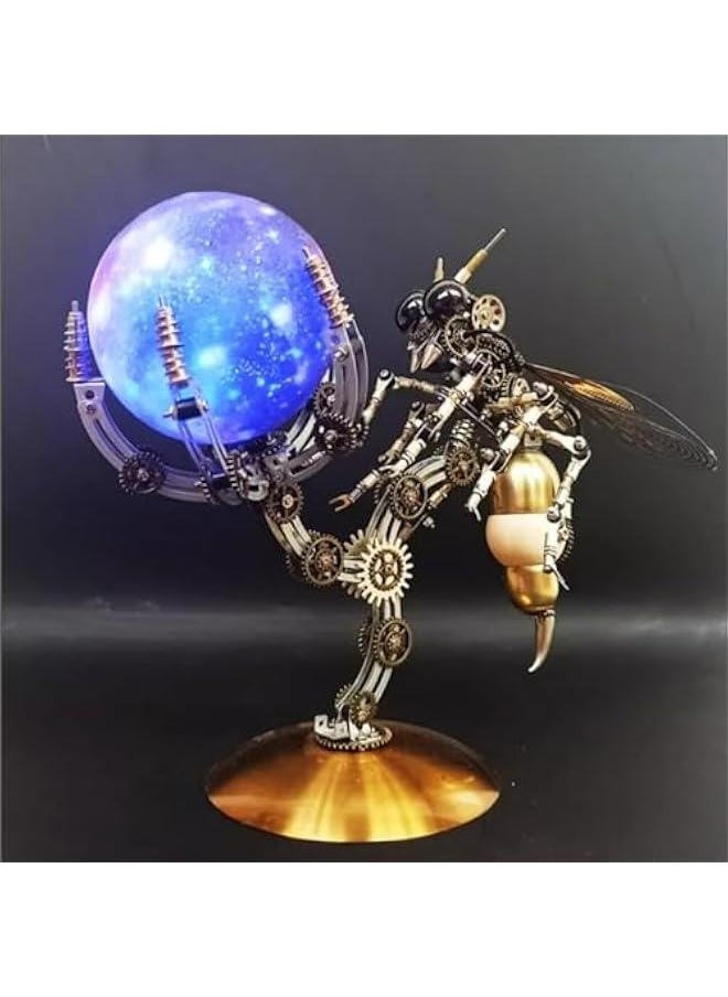 3D Metal Puzzle for Adults, DIY Mechanical Assembly Wasp Metal Model Kits with RGB Colors Lamps 3D Jigsaw Puzzles Desk Ornament (RGB lightt)