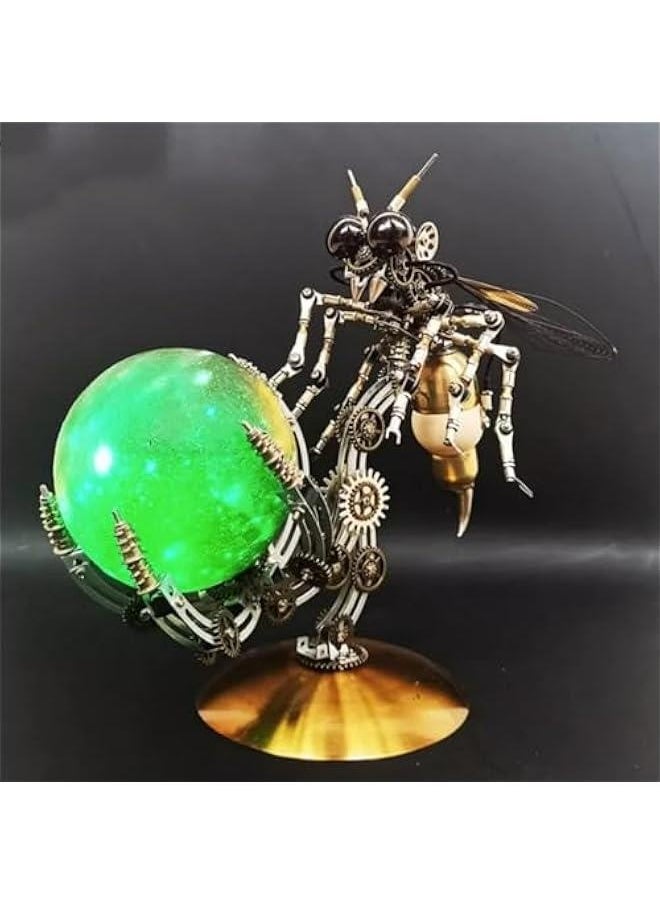 3D Metal Puzzle for Adults, DIY Mechanical Assembly Wasp Metal Model Kits with RGB Colors Lamps 3D Jigsaw Puzzles Desk Ornament (RGB lightt)