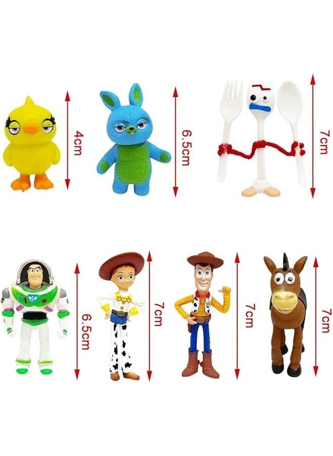 Toy Action Figures Story Toys Set, 1.5-2.3 inches Tall Action Figures with Woody, Buzz and Jessie,Toy Anime Figurines Story Characters (7 Pack)