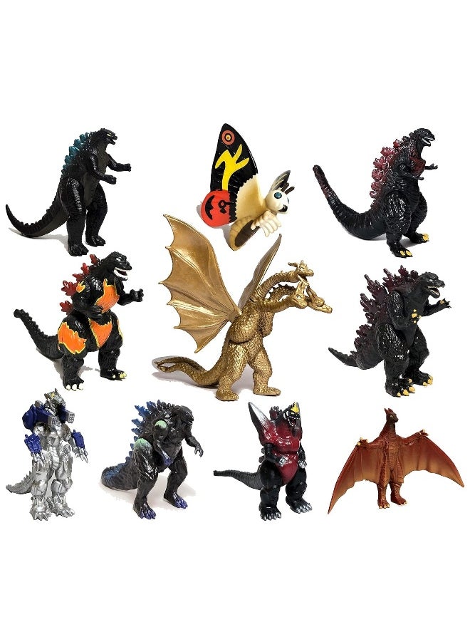 10 Piece Godzilla Toys, King of the Monsters Mini Dinosaur Mothra Yima Burning Hiryu Machine Methuselah Playset