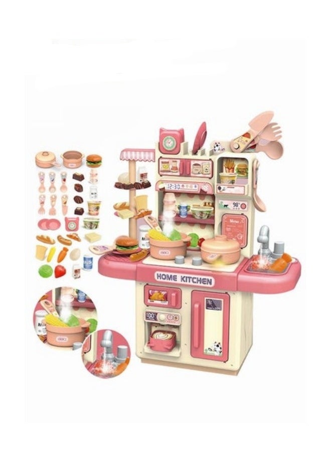 34-Piece Kitchen Pretend Play Toy Set With Spray And Light , Role Play Cookware Indoor DIY Toy Games for Kids,Pink