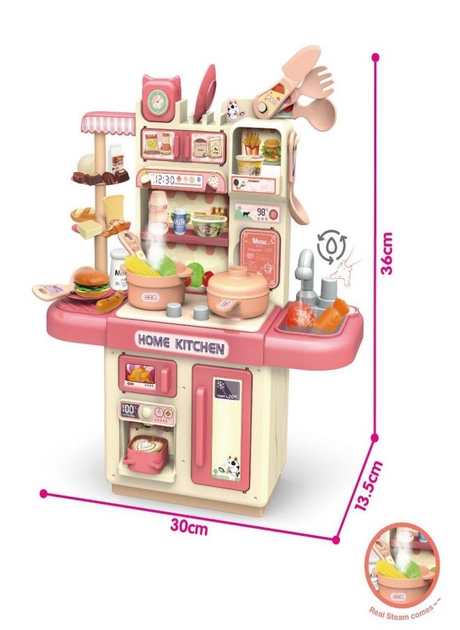34-Piece Kitchen Pretend Play Toy Set With Spray And Light , Role Play Cookware Indoor DIY Toy Games for Kids,Pink
