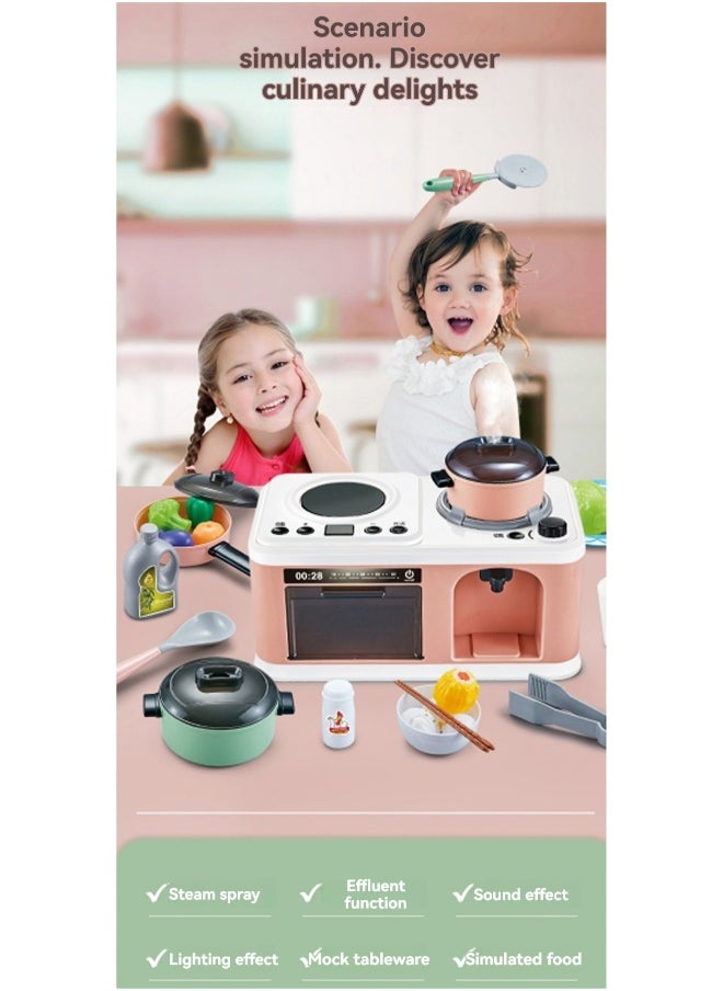 Green Induction Cooker 27 Pieces Children'S Play House Simulation Sound And Light Spray Mini Kitchen Cooking Toys Boys And Girls Frying Cooking Educational Toys