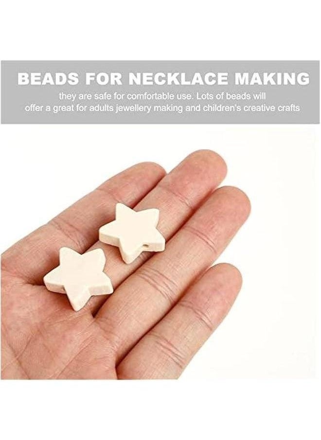 Star Beads 50pcs Wooden Unfinished Assorted for Craft Bracelet Necklace Jewelry Making Crafts Circle