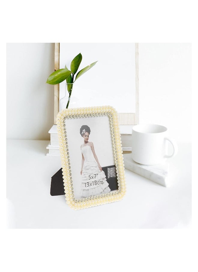 Pearl Photo Frame Shelf Wedding Photo Frame Wedding Anniversary Photo Frame Bedroom Geometric Vintage Frames Al Inch Birthday Graduation Sign Art White Dad Display Resin Picture, 5x7inch