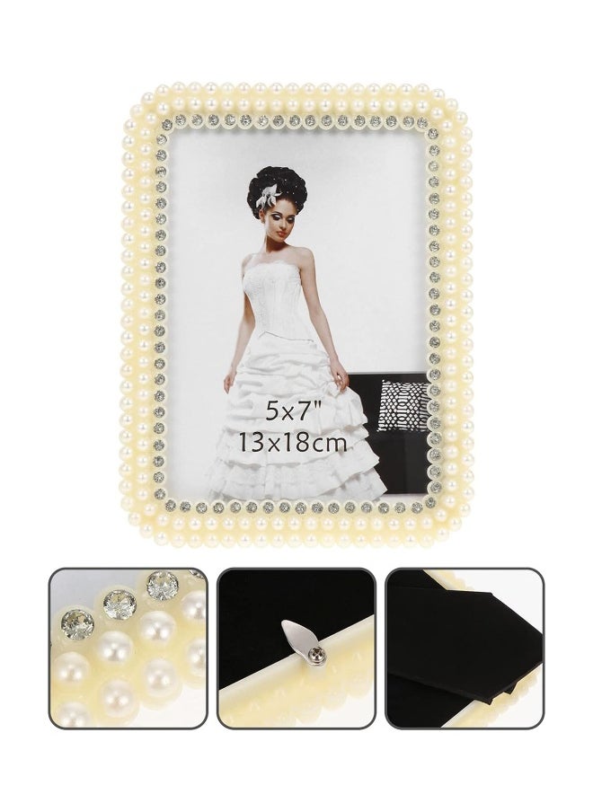 Pearl Photo Frame Shelf Wedding Photo Frame Wedding Anniversary Photo Frame Bedroom Geometric Vintage Frames Al Inch Birthday Graduation Sign Art White Dad Display Resin Picture, 5x7inch