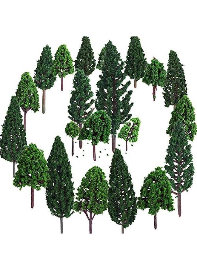 22 Pieces Model Trees 1.18 to 6.29 Inch Mixed Miniature Fake Diorama Tree Train Railroad Architecture Scenery for DIY Projects Crafts Scenery Landscape, Natural Green