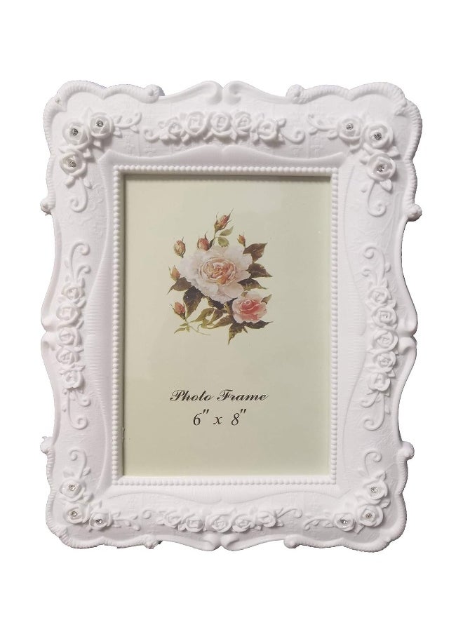 Flower Photo Frame Gorgeous Textured Handmade Plastic Photo Frame with Easel and Hook for Desktop and Wall Display, Decorative Floral Designs Home Decor, Photo Gallery, Art