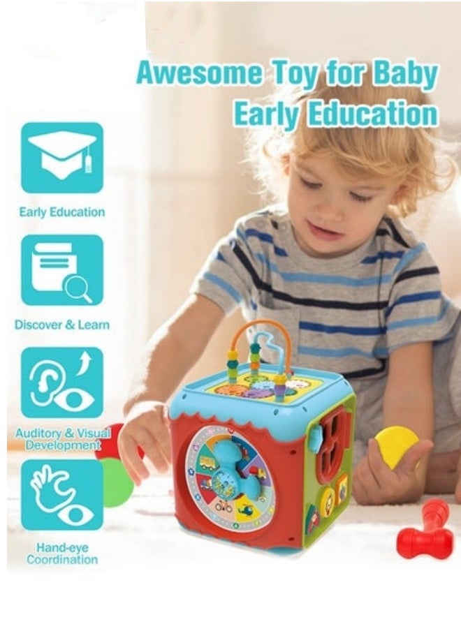 7-in-1 Toy Activity Cube Shape Sorter Toy with Light and Music Early Educational Activity Toy for Toddlers Birthday Gift for Boys Girls