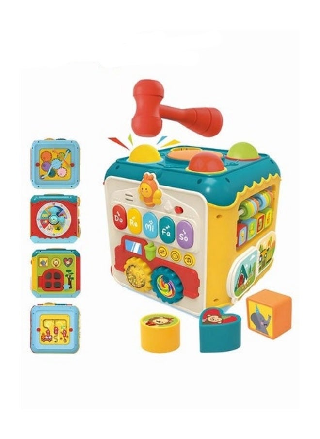 7-in-1 Toy Activity Cube Shape Sorter Toy with Light and Music Early Educational Activity Toy for Toddlers Birthday Gift for Boys Girls