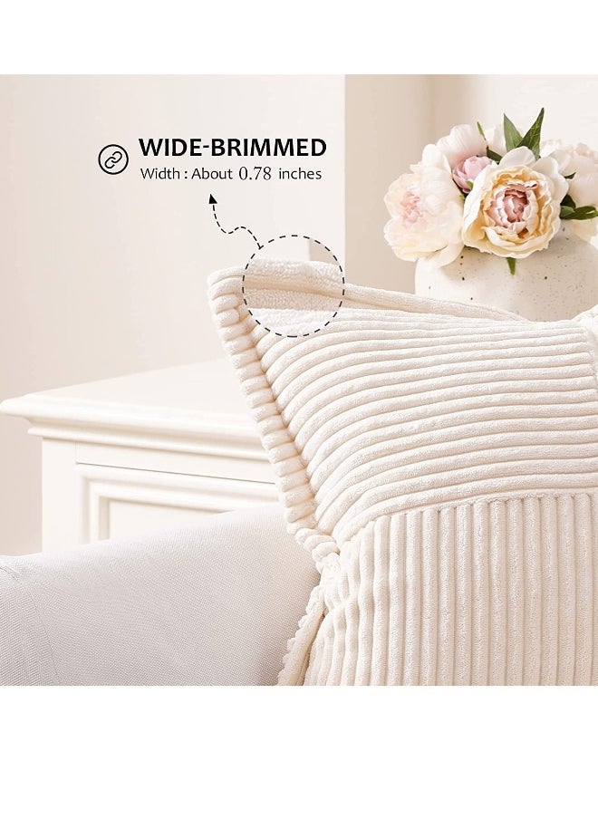 Cream Throw Pillows Covers 18 x 18（45 X 45 cm） Set of 4 Corduroy Decorative Rustic Modern Farmhouse Pillow Cover, Square Boho Cushion Case for Couch Sofa Bedroom Living Room NO Pillow Insert